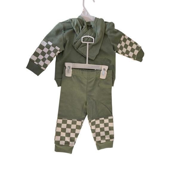 Toddler (12 Month) 2-Piece Green Checkered Hoodie and Jogger Set - Picture 2 of 2